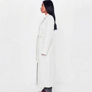 Women Elegant Long <b>Coat</b> <b>Belted</b> Waist Lapel Collar <b>Wool</b> Blend Full Length Winter Casual Outerwear - Product Image 3