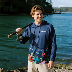 Hoodie de pêche personnalisé de haute qualité, sublimé, en spandex/polyester, unisexe, léger, UPF 50, protection UV, respirant, séchage rapide - Product Image 1