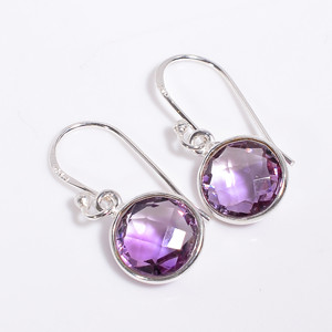 Pendientes de gota de Plata de Ley 925, piedra preciosa de corte redondo de amatista, exportador de joyas de piedras preciosas de plata antigua, joyería de plata fina - Product Image 1