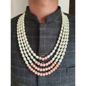 Conjunto de collar de novio con perlas y piedras de melocotón - Product Image 5