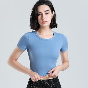 Femmes décontracté été entraînement haut court respirant Gym Fitness vêtements avec broderie et bouton décoration pour les filles - Product Image 3