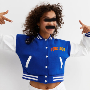 แจ็กเก็ตตัวสั้นสำหรับผู้หญิงแจ็คเก็ตตัวสั้นเสื้อเบสบอลมหาวิทยาลัยเสื้อครอปขนสัตว์แท้ระบายอากาศได้ดี - Product Image 1