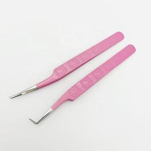 Haute qualité durable en acier inoxydable Fiber pointe isolation 90 degrés professionnel rose pince à épiler Extension de cils Aroosh Corp - Product Image 4