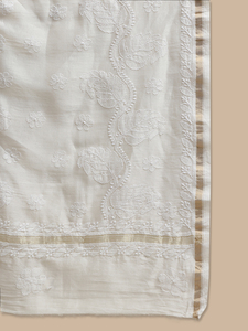 Lujoso Sari de seda tradicional Chikankari y Zari Work Chanderi con pieza de blusa para ropa india y paquistaní de invierno - Product Image 6