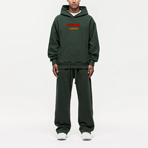 Streetwear personnalisé imprimé solide 100% coton survêtement pour hommes poche kangourou anti-rides anti-boulochage Hip Hop ensemble de 2 pièces - Product Image 1