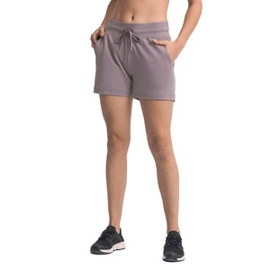 Pantalones cortos de entrenamiento de sudor informales personalizados de cintura alta para mujer, pantalones cortos ajustados de algodón y poliéster de nailon de Color sólido para mujer - Product Image 1