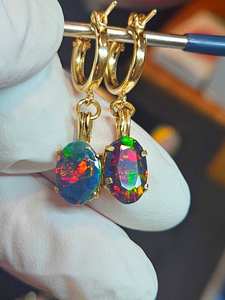 <b>Gold</b> Plated Black Opal Earrings IGI Certified 925 Sterling Silver Elegant Anniversary Gift for Women - Product Image 5