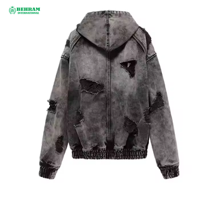 Sweat à capuche unisexe personnalisé, épais, vintage, avec fermeture éclair, effet délavé soleil, déchiré et vieilli, en coton, coupe classique, en molleton ou en tissu éponge français, séchage rapide - Product Image 5
