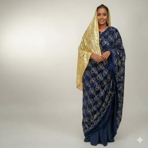 Robe Classique Charme Modeste Luxueuse en Jacquard de Pierre Tissé avec Motifs Floraux Perlés pour Filles, Mariage, Tissu 100% Soie Mousseline - Product Image 1