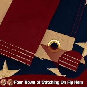 ธงชาติอเมริกันวินเทจ ขนาด 3x5 ฟุต ผ้าฝ้าย 100% กันน้ำ พร้อมเสาธงอะลูมิเนียมแบบแขวน ปักลาย ย้อมสีชา ทนทาน สไตล์โบราณ - Product Image 4