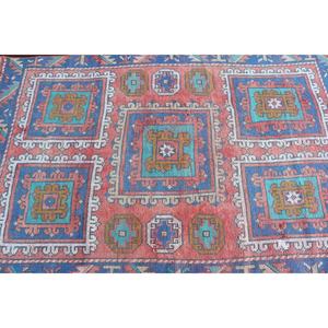 Alfombra Turca Vintage, Alfombra de Lana Roja y Azul de 3.6x5.8 pies, Estilo Suroeste - Product Image 4