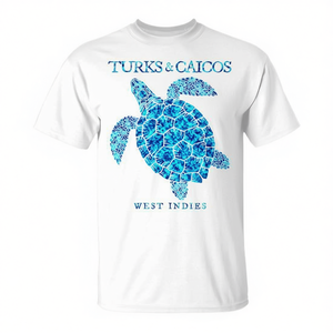 T-shirt souvenir des îles Turcs et Caïcos pour garçons et filles, motif tortue de mer, vêtements promotionnels - Product Image 2