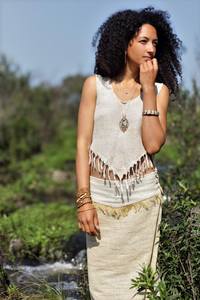 100% Cotton Raw Silk <b>Fringe</b> Crop <b>Top</b> Solid Pattern Ethnic <b>Top</b> with Breathable Knitted Fabric Tribal Style - Product Image 2