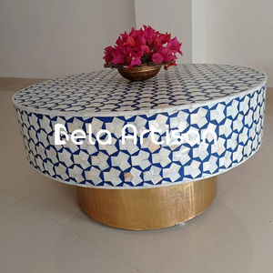 Table basse en bois massif, style moderne rond en noyer, luxe vintage pour salon, décoration intérieure avec rangement, sur mesure OEM - Product Image 1