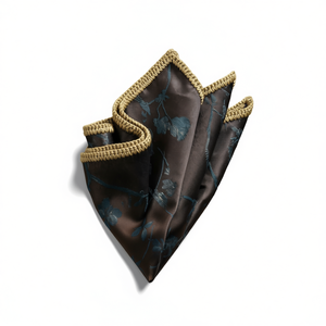 Pochette de costume en satin marron à motif floral, bordure tricotée faite main, pour blazers et costumes - Product Image 3