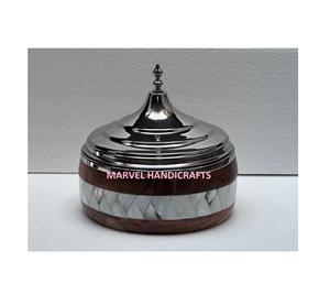 Cazuela de acero inoxidable con incrustaciones de perlas para la madre, calentador de alimentos de madera, cazuela - Product Image 1