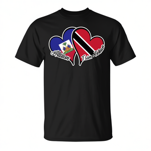 Camiseta con la bandera de Haití y Trinidad y Tobago, diseño de corazón, mitad Haití, mitad Trinidad - Product Image 2