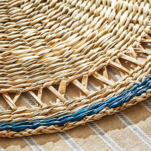 Manteles individuales redondos de hierba marina, color azul claro, venta al por mayor, Mantel Individual de hierba de rafia natural sostenible, arte para decoraciones de mesa de cena - Product Image 6