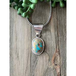 Pendentif en argent sterling turquoise South Hill serti de perles d'eau douce et d'accentuations de diamants, finition or rose, bijoux de fiançailles - Product Image 1