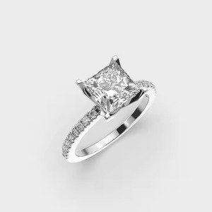 Anillo de bodas de oro macizo de 18K, anillo de acento solitario, 6mm, corte de princesa, Diamante cultivado en laboratorio, compromiso, anillo de diamantes de lujo para mujer - Product Image 3