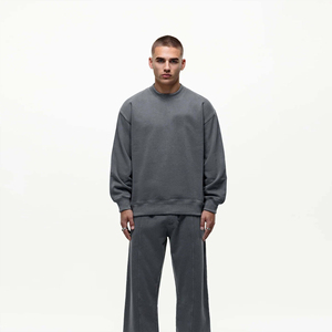 Haute qualité lavé gris sweats hommes femmes Design élégant épaules tombantes polaire tissu hiver tenue décontracté Logo personnalisé et taille - Product Image 4