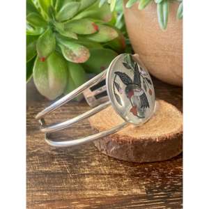 Zuni Handmade Multi-Stone & Sterling <b>Silver</b> Micro-Inlay <b>Cuff</b> <b>Bracelet</b> Fashionable Accessory - Product Image 3