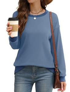 Drop shoulder heavyweight Loose Tops Pullover Femme haute qualité Casual Oversized Soft Sweatshirt Solid Long Sleeve - Product Image 3