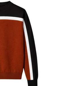 Pull en laine à col rond pour homme, couleur marron rouille, noir, blanc, bloc de couleur, manches longues, pull décontracté d'hiver, doux et chaud - Product Image 4