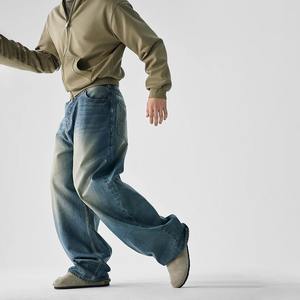 Jeans en denim pour homme, taille haute, coupe large et droite, délavé, style vintage classique bleu, style hip-hop streetwear, sur mesure, grandes tailles - Product Image 2