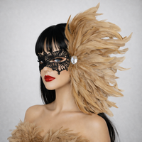 Coiffe latérale en plumes avec masque pour les yeux en dentelle pour spectacle de danse latine, spectacle de scène, cabaret, burlesque, performance, cosplay, événement, fête, costume