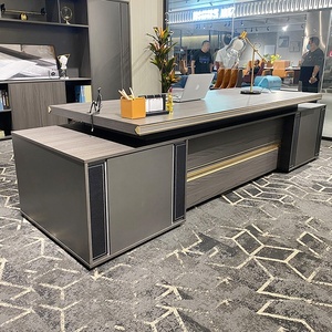 L Shaped Wooden Executive Desk Commercial <b>Office</b> <b>Table</b> With Side Extension Cabinet Corner CEO Workstation - Product Image 6