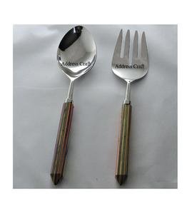 Stainless Steel Flatware <b>Salad</b> <b>Server</b> Spoon Set with Luxury <b>Wood</b> Handle Sustainable Cutlery for Weddings and Restaurants Utensil - Product Image 4