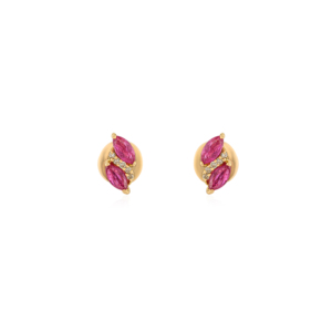 Delicate Tiny Style Genuine <b>Ruby</b> & Diamond Fine Minimalist Stud Earrings K14 Yellow Gold Valentine' Day Gift Trending Jewelry - Product Image 1