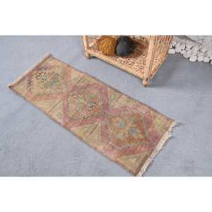 Tapis en Laine Vintage de 1.3x3,3 pieds, Motif Géométrique Bleu Brun, Rectangle Abstrait, Patchwork, Latex pour Couloir et Chambre à Coucher - Product Image 3