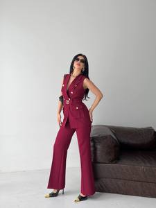 Summer Made Turkey 2-Piece Eco-Friendly Vintage <b>Pants</b> Set Elegant Sleeveless Blazer Vest Wholesale Custom Wide Leg Trousers - Product Image 5