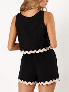 Conjunto de Dos Piezas de Lona con Logotipo Personalizado 2026, Top Corto y Pantalones de Verano para Mujer, Casual, Ecológico, Transpirable, de Manga Corta y Color Sólido - Product Image 4