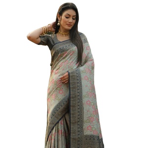 Hermoso diseño suave de seda Sari Heavy Kanjivaram, nuevos colores con bordes Kanjivaram tejidos para ropa India pakistaní - Product Image 1