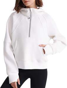 Sweat à capuche personnalisé de haute qualité pour femmes doublé polaire demi-fermeture éclair pull en coton hiver chaud sweat avec poche trou pour les pouces - Product Image 5