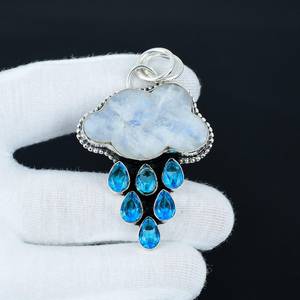 Colgante de Piedra Lunar Nube en Plata de Ley 925, Joyería Artesanal Estilo Boho con Piedras Preciosas para Niños y Mujeres - Product Image 5