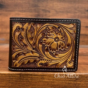Gran oferta, billetera para hombre occidental con estampado floral de cuero genuino auténtico clásico Vintage con tallado a mano, último diseño de lujo - Product Image 1
