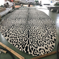 Tapis d'exercice ovale grand format en acrylique fait main, imprimé léopard, tufté à la main, adapté aux animaux domestiques, pour maison moderne