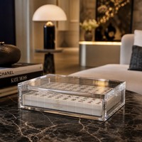 Boîte de rangement en acrylique transparente, anti-poussière, avec logo personnalisé, pour salle de bain, coiffeuse ou bureau