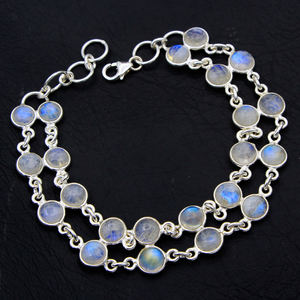 Bracelet en pierre de lune ronde en argent sterling 925 de haute qualité fabriqué à la main Design durable avec cabochons pour cadeaux de mariage/fêtes - Product Image 2