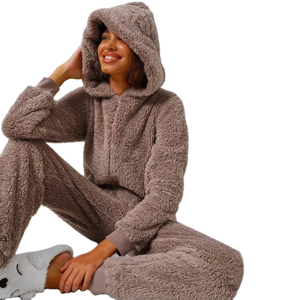 Hooded Drop Seat Onesie For Adults Hooded Plush Footed Pajamas