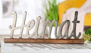 Lettres en bois avec inscription Heimat sur base en bois, lettres en aluminium, base en bois de mangue, support décoratif, décoration de table - Product Image 3