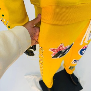 Ensemble de survêtement 2 pièces pour homme, élégant, hiver, avec strass en forme de diamant, à capuche, décontracté, couleur unie, luxe, streetwear hip-hop, couleurs personnalisées, patch - Product Image 5