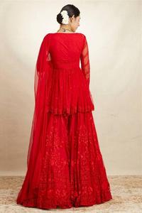 Beau haut ethnique de qualité supérieure et georgette lourde Plazzo avec tenue de travail entièrement brodée (entièrement cousue) - Product Image 2