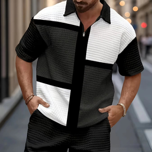 Ensemble de vêtements de sport d'été décontractés pour hommes Haut mince à séchage rapide avec manches courtes et short de sport imprimé - Product Image 1