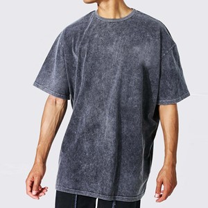 Camiseta de Alta Calidad 100% Algodón Tejido Ecológico, Decolorada al Sol, 220g, Gruesa, Lisa, de Diseñador, Talla Grande para Hombre, Lavada al Ácido - Product Image 1