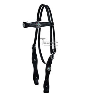 Premium Leather Dressage Horse Bridle with Turquoise Conchos and Silver Accents - Product Image 1